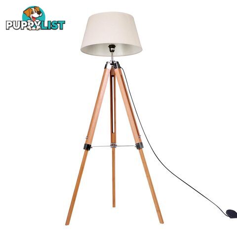 Bamboo Tripod Floor Lamp Adjustable Wooden Floor Lighting Beige Linen Shade