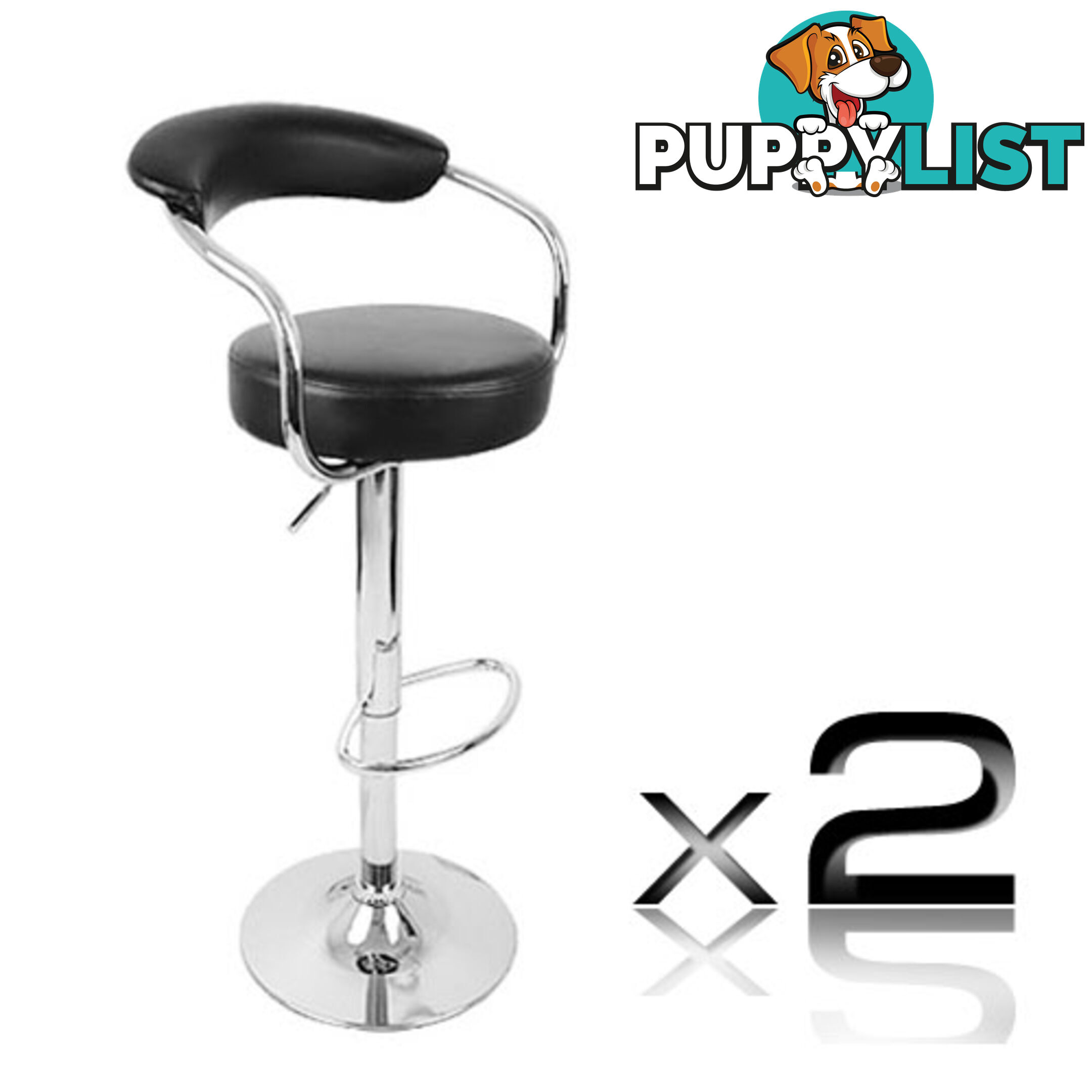 2 x PU Leather Gas Lift Barstool Kitchen Chair Black