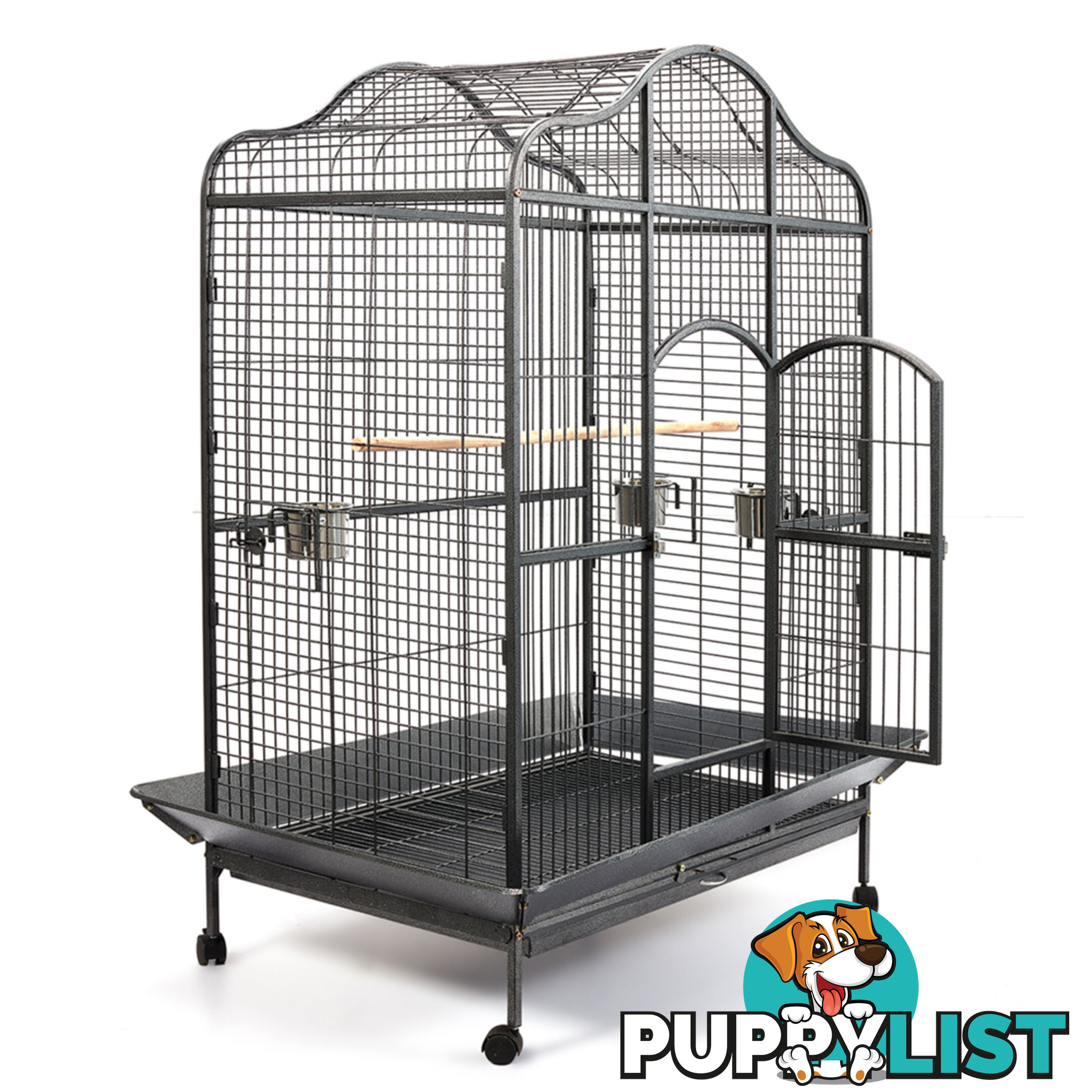 Large 183cm Bird Cage Canary Heavy Duty Parrot Budgie Pet Aviary Open Roof Black