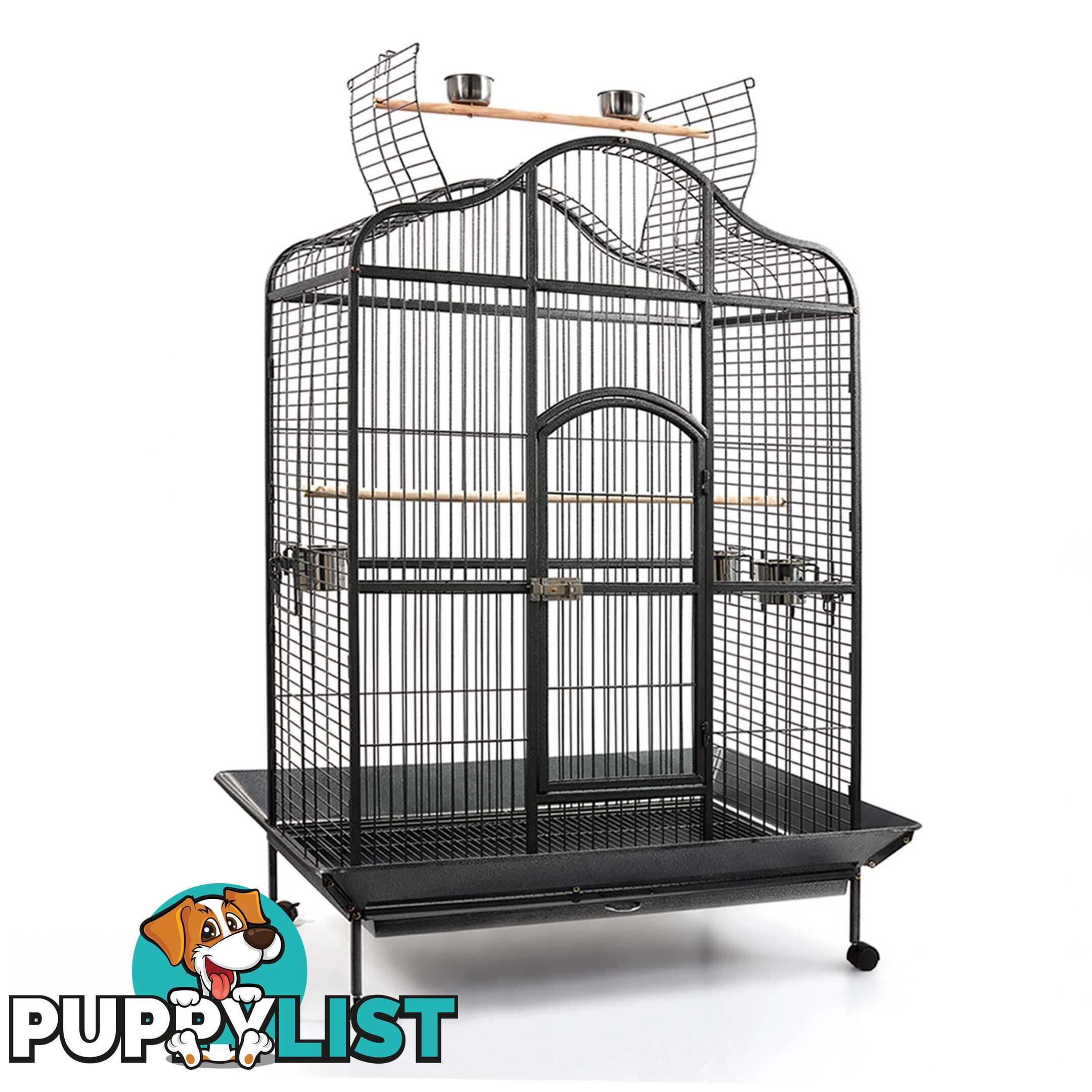 Large 183cm Bird Cage Canary Heavy Duty Parrot Budgie Pet Aviary Open Roof Black