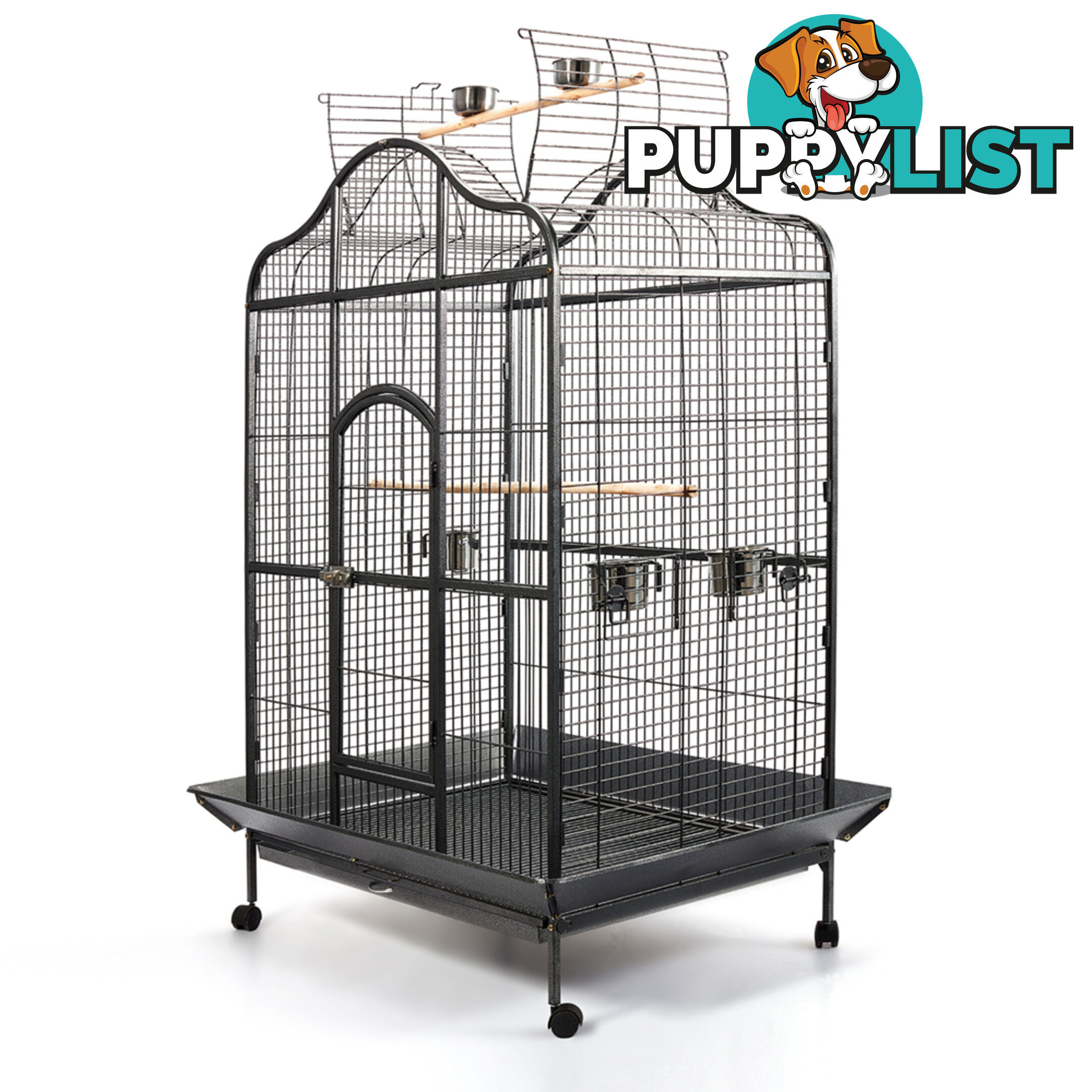 Large 183cm Bird Cage Canary Heavy Duty Parrot Budgie Pet Aviary Open Roof Black