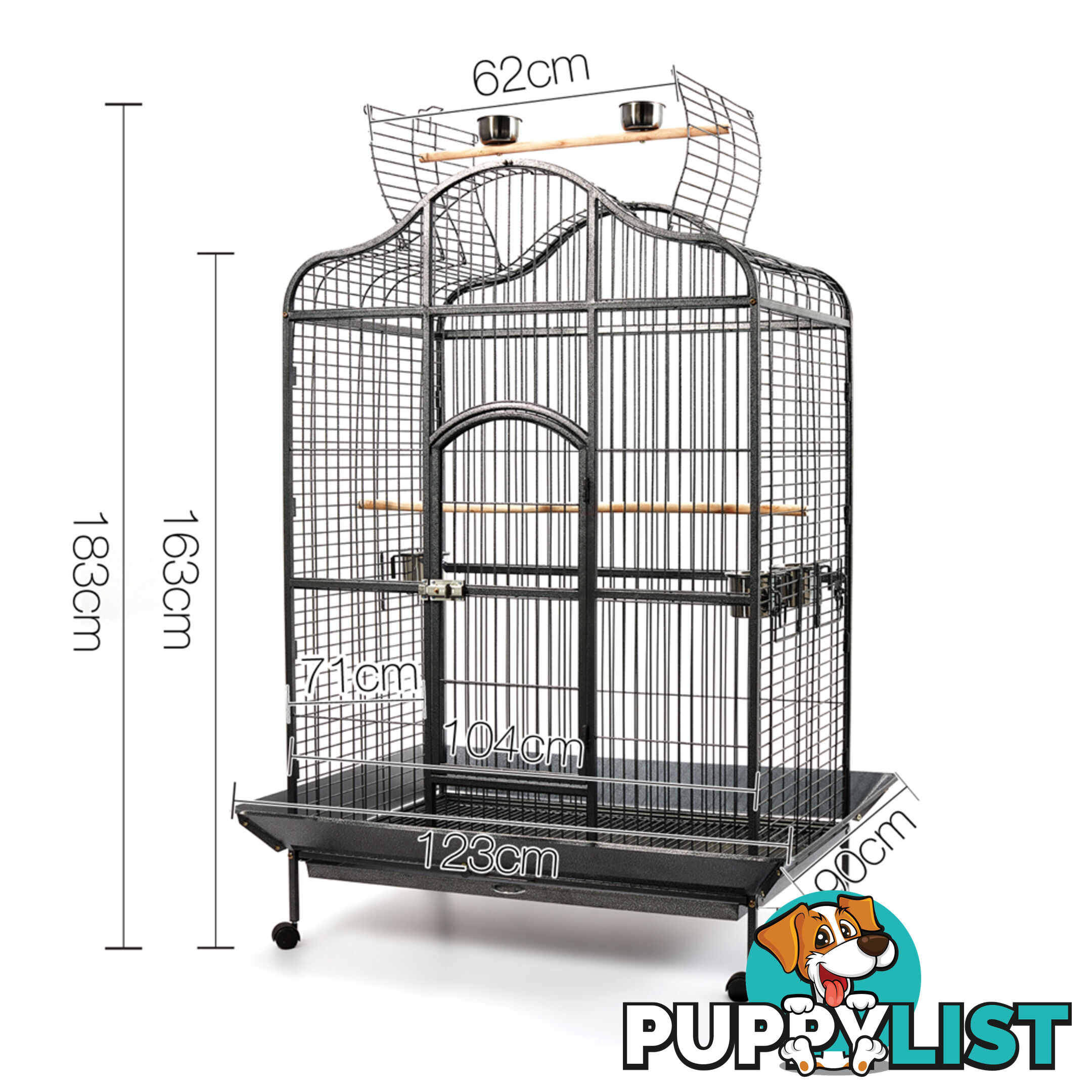 Large 183cm Bird Cage Canary Heavy Duty Parrot Budgie Pet Aviary Open Roof Black