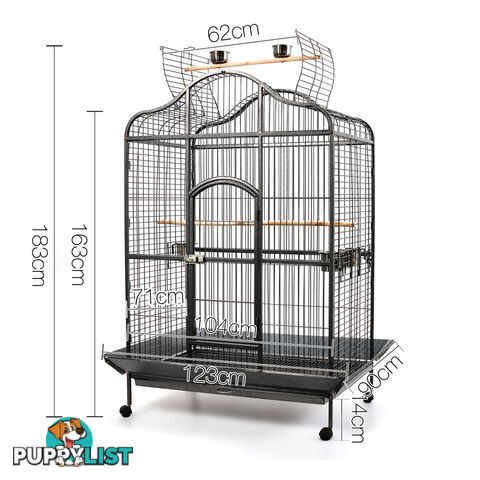 Large 183cm Bird Cage Canary Heavy Duty Parrot Budgie Pet Aviary Open Roof Black