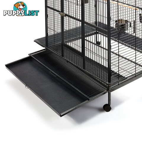 Large 183cm Bird Cage Canary Heavy Duty Parrot Budgie Pet Aviary Open Roof Black