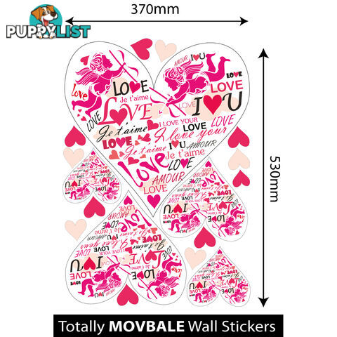 Large Size Pink Cupid Love Hearts Wall Stickers - Totally Movable