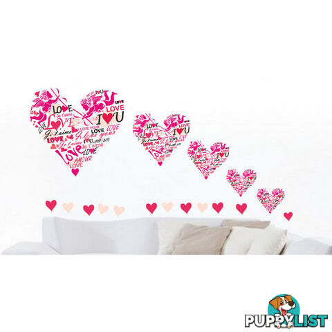 Large Size Pink Cupid Love Hearts Wall Stickers - Totally Movable