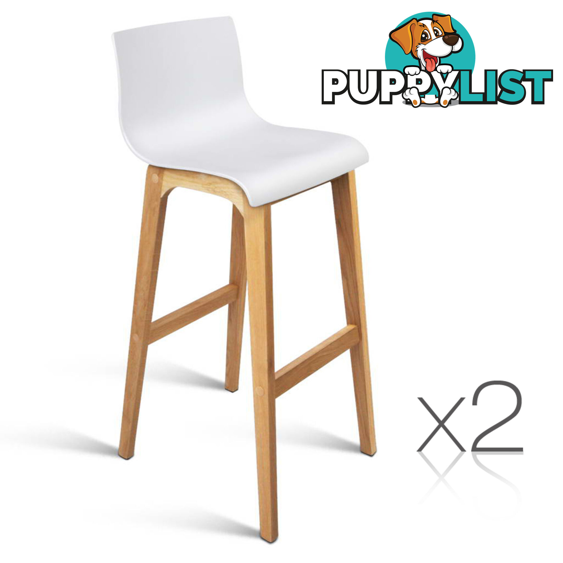 2 x High Seat Back Barstools Island Chair White