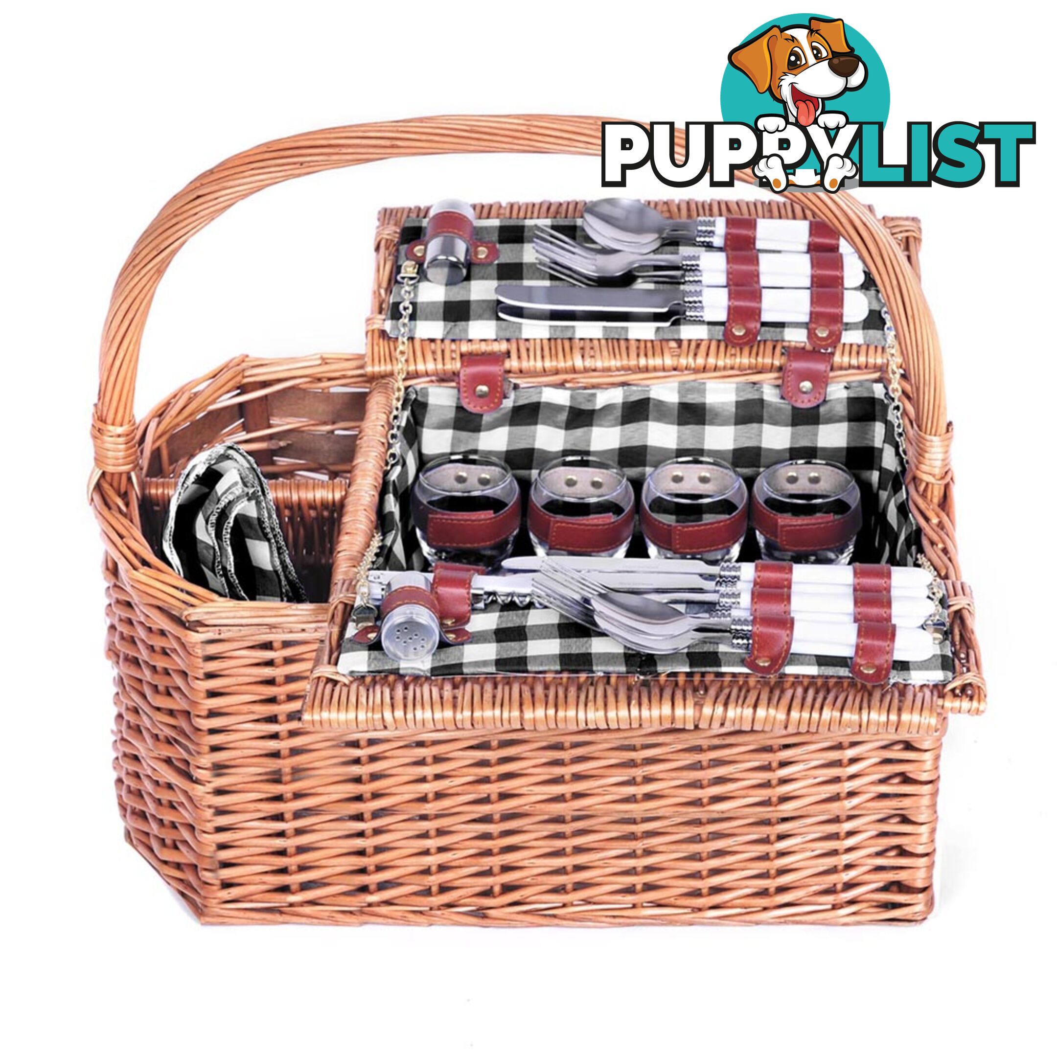 4 Person Picnic Basket Set with Blanket Black