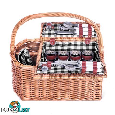 4 Person Picnic Basket Set with Blanket Black