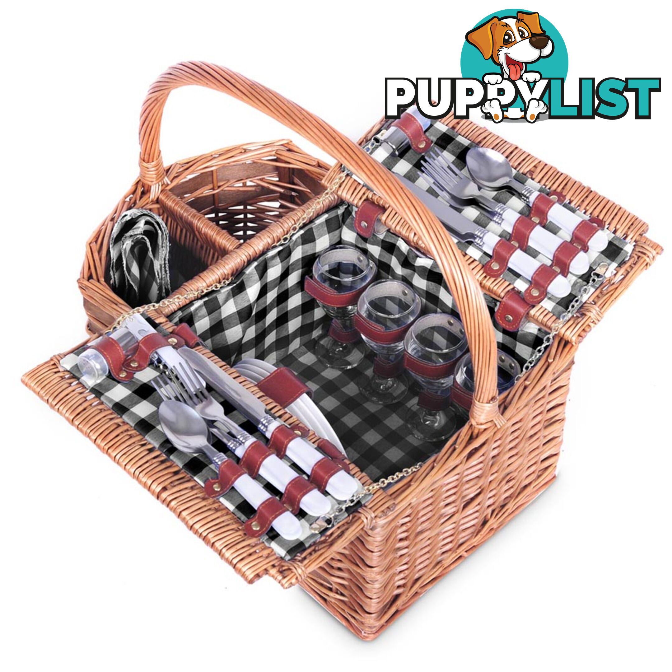 4 Person Picnic Basket Set with Blanket Black