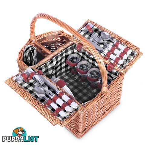 4 Person Picnic Basket Set with Blanket Black