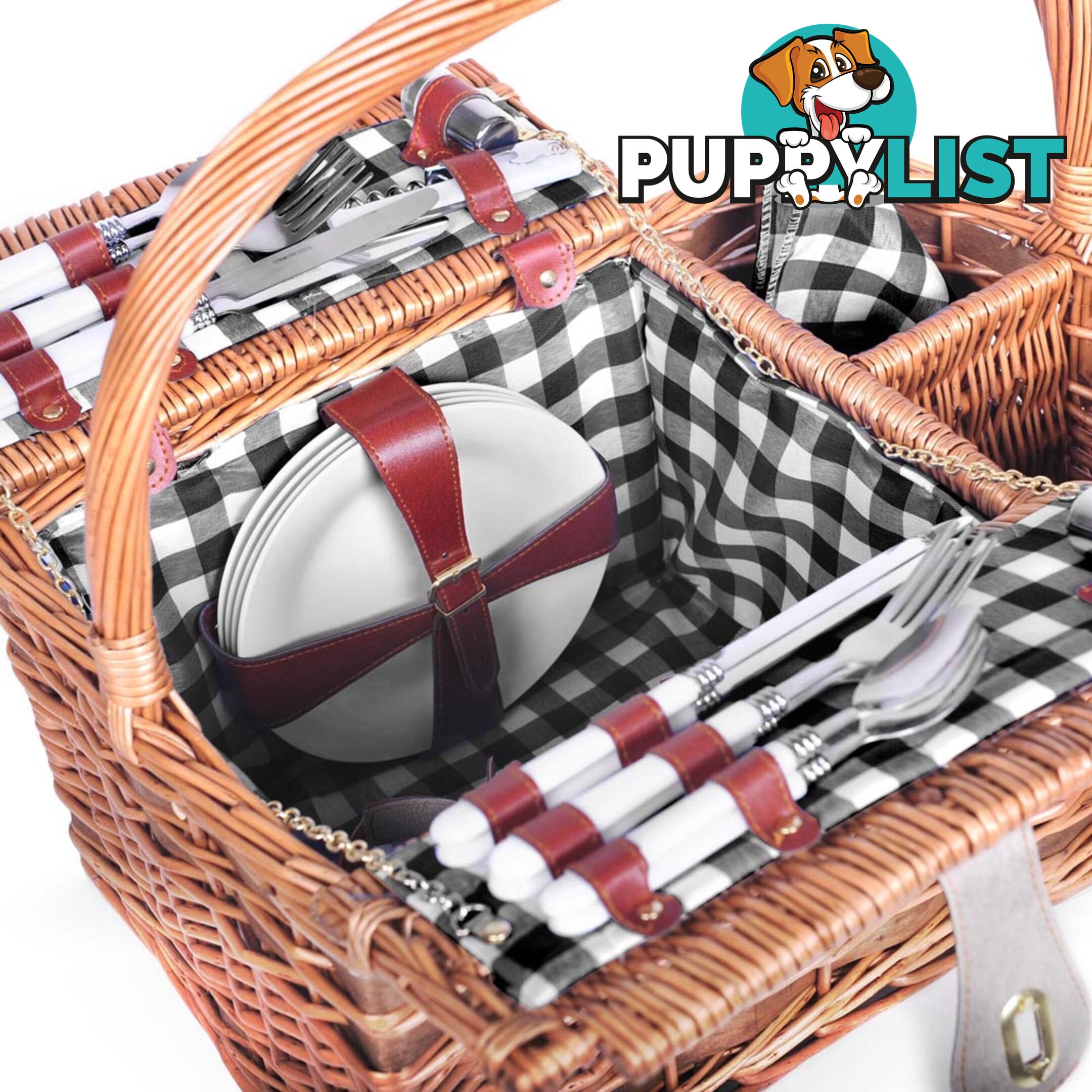 4 Person Picnic Basket Set with Blanket Black