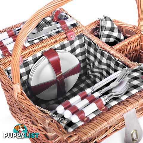 4 Person Picnic Basket Set with Blanket Black