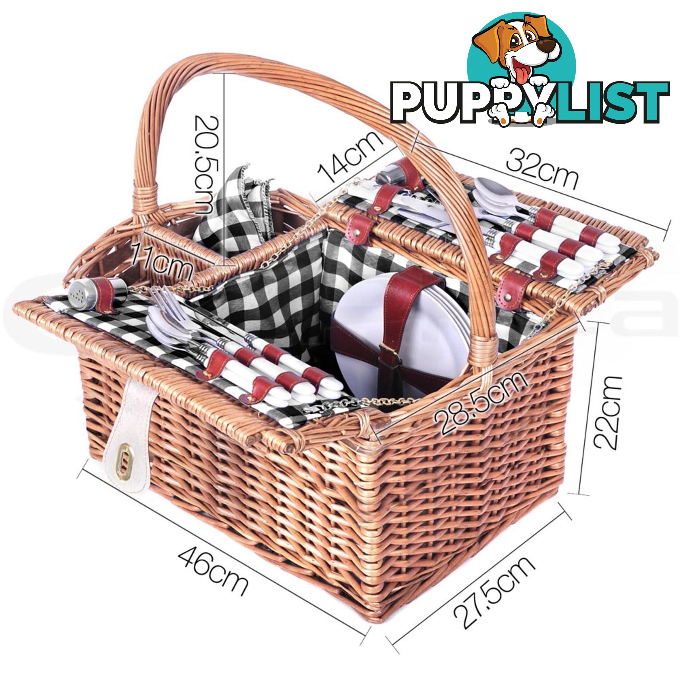 4 Person Picnic Basket Set with Blanket Black