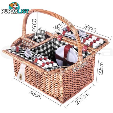 4 Person Picnic Basket Set with Blanket Black