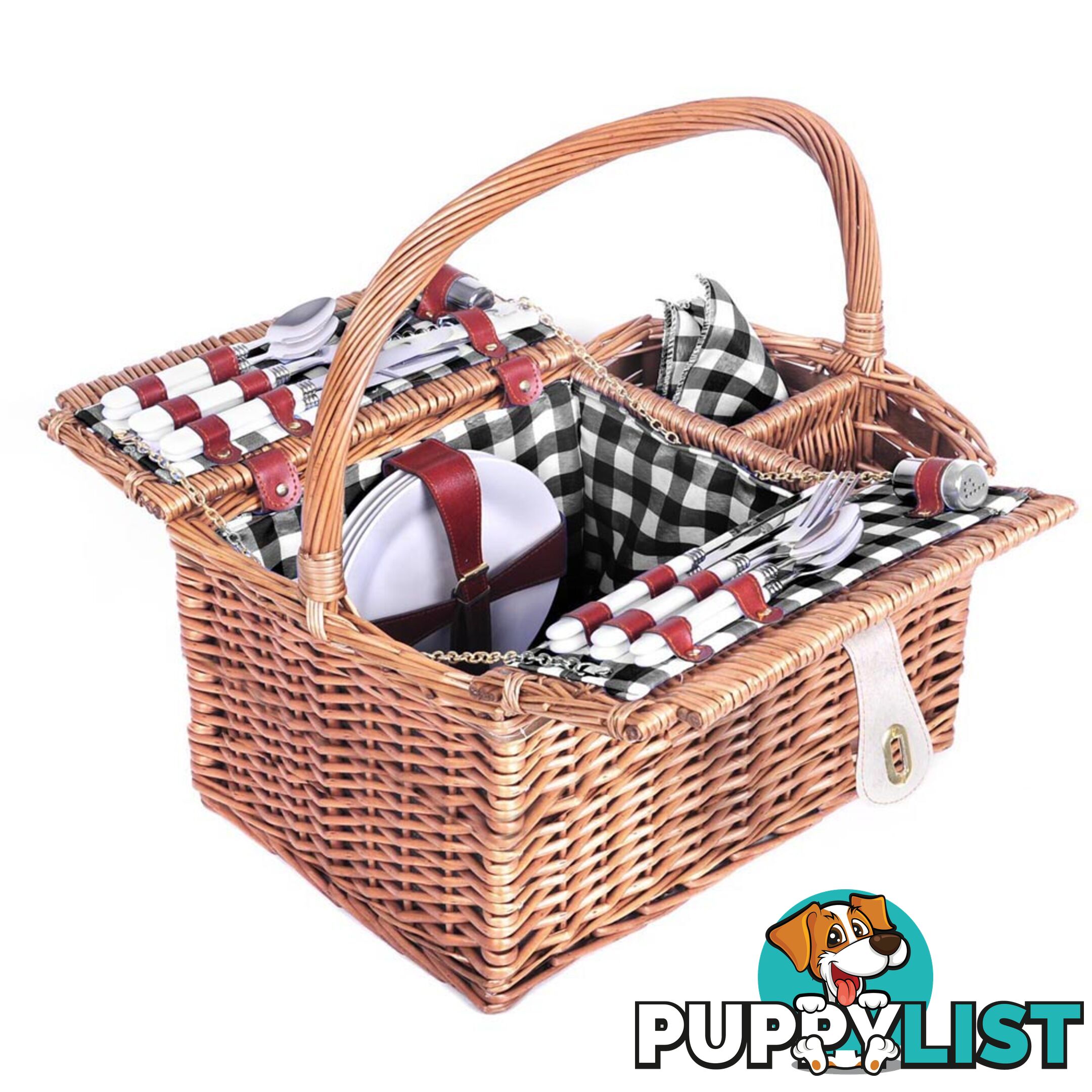 4 Person Picnic Basket Set with Blanket Black