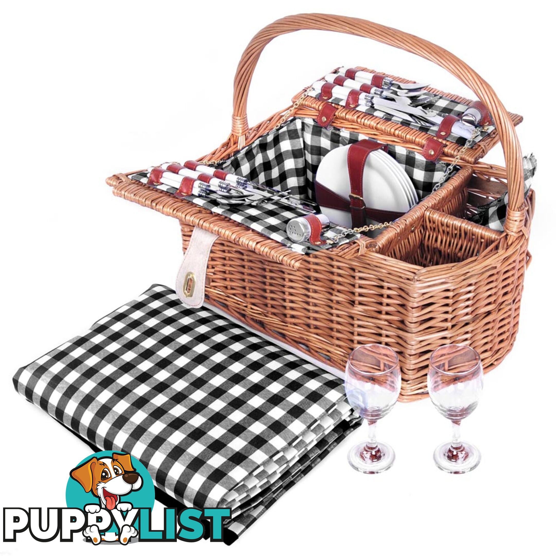 4 Person Picnic Basket Set with Blanket Black