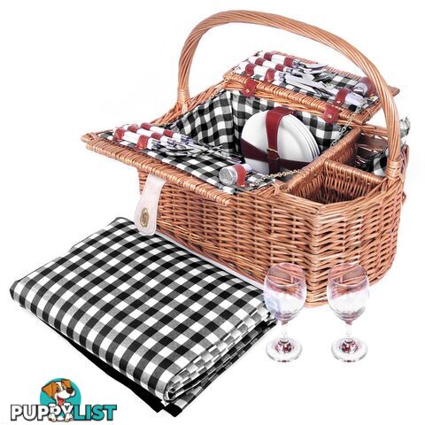 4 Person Picnic Basket Set with Blanket Black