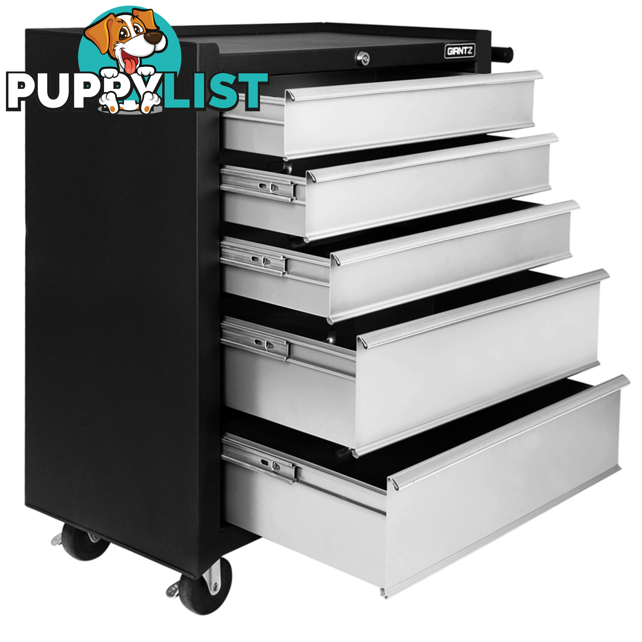 5 Drawers Toolbox Chest Cabinet Tool Box Roller Trolley Black Grey