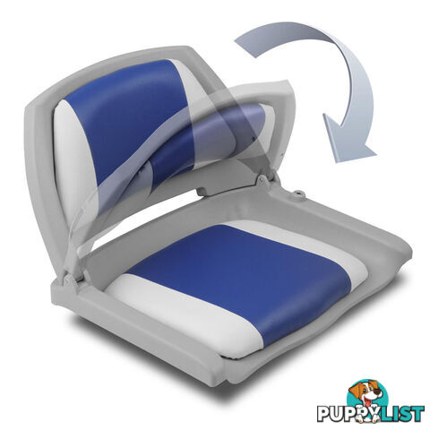 2 x Folding Marine Boat Seats Swivels All Weather Grade Vinyl Grey Blue