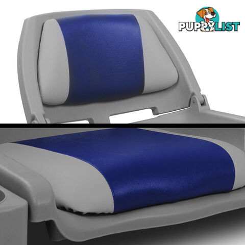 2 x Folding Marine Boat Seats Swivels All Weather Grade Vinyl Grey Blue