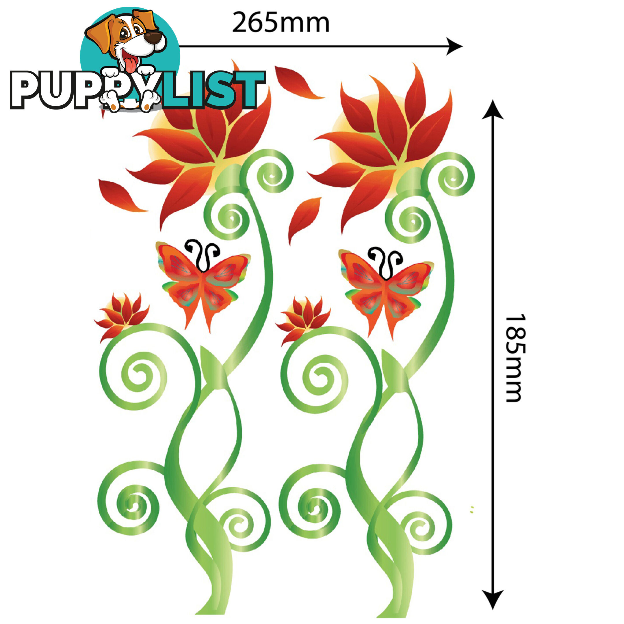 Medium Size Adorable Red Flower Vine Wall Stickers - Totally Movable