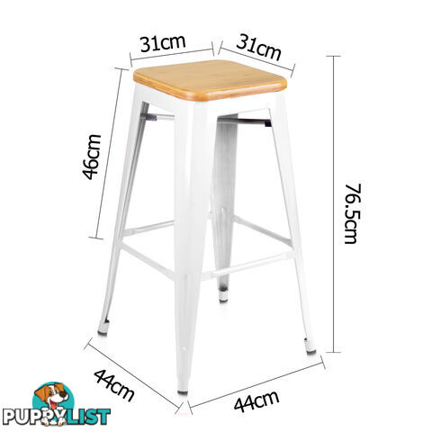 Set of 2 Tolix Replica Metal Steel Bamboo Seat Bar stool 76 cm White