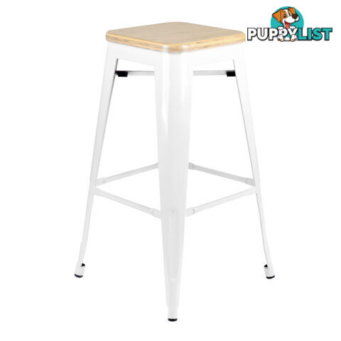 Set of 2 Tolix Replica Metal Steel Bamboo Seat Bar stool 76 cm White