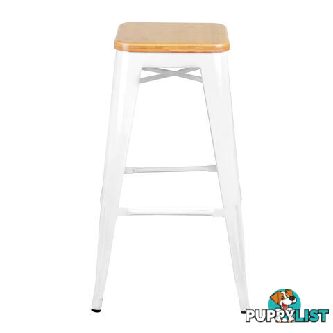 Set of 2 Tolix Replica Metal Steel Bamboo Seat Bar stool 76 cm White