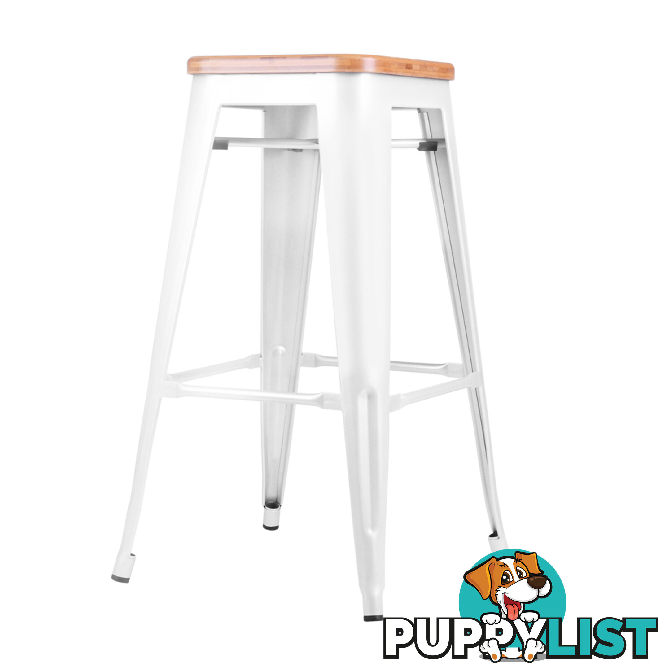 Set of 2 Tolix Replica Metal Steel Bamboo Seat Bar stool 76 cm White