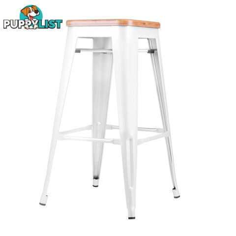 Set of 2 Tolix Replica Metal Steel Bamboo Seat Bar stool 76 cm White