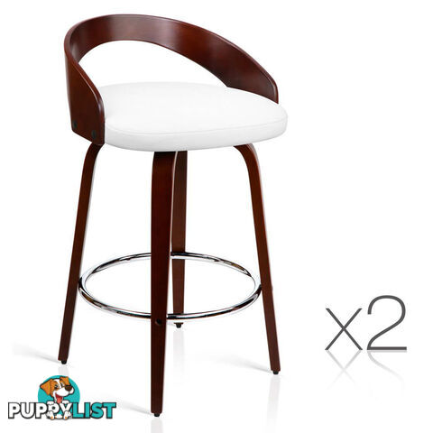 Set of 2 Cherry Wood Bar Stools with Chrome Footrest