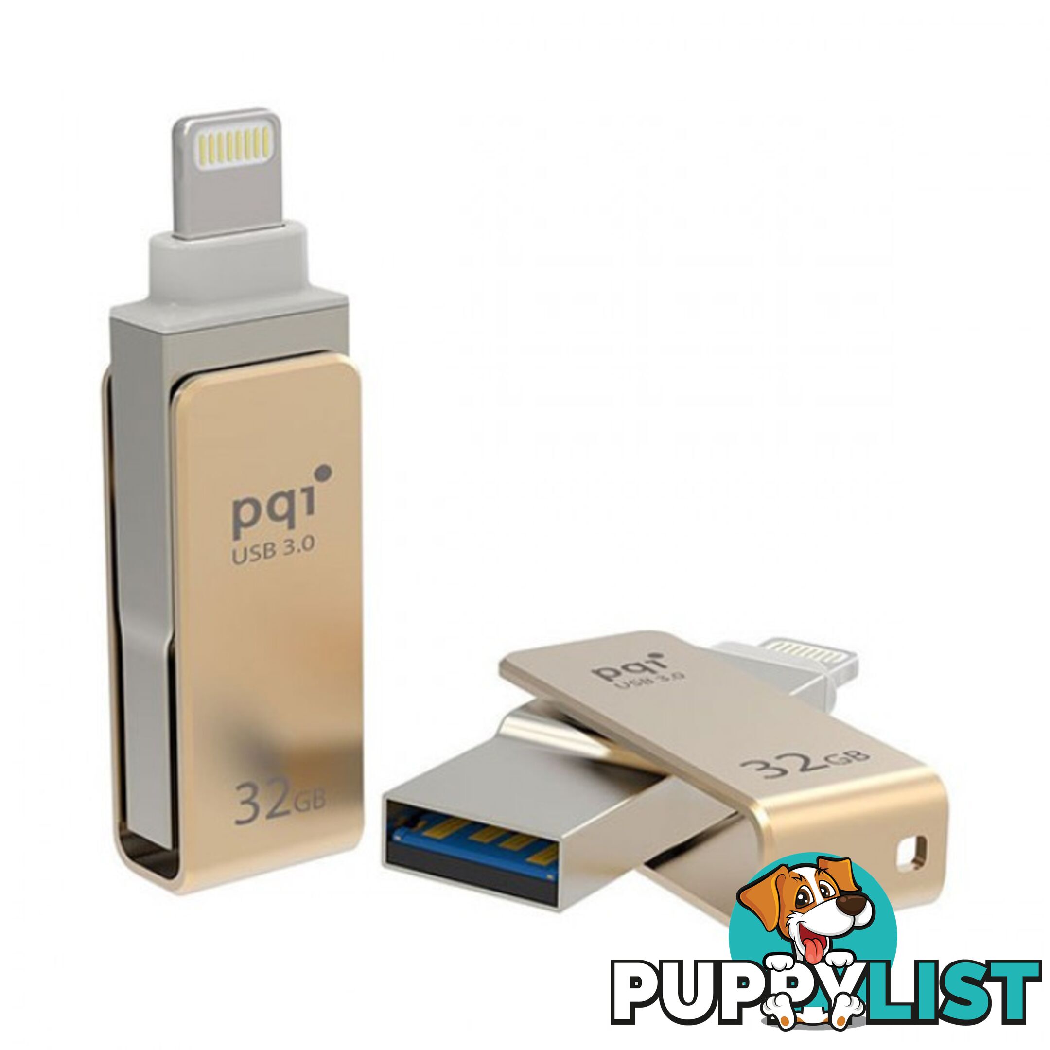 PQI iConnect Mini 6I04-032GR2001 Gold [Apple MFi] 32 GB Mobile Flash Drive w/ Lightning Connector for iPhones iPads Mac & PC USB 3.0 (6I04-032GR2001)