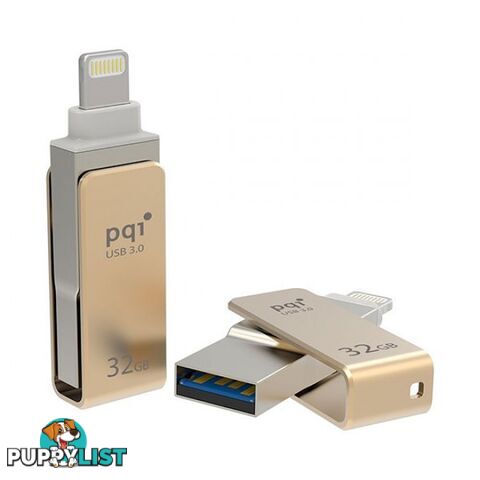 PQI iConnect Mini 6I04-032GR2001 Gold [Apple MFi] 32 GB Mobile Flash Drive w/ Lightning Connector for iPhones iPads Mac & PC USB 3.0 (6I04-032GR2001)