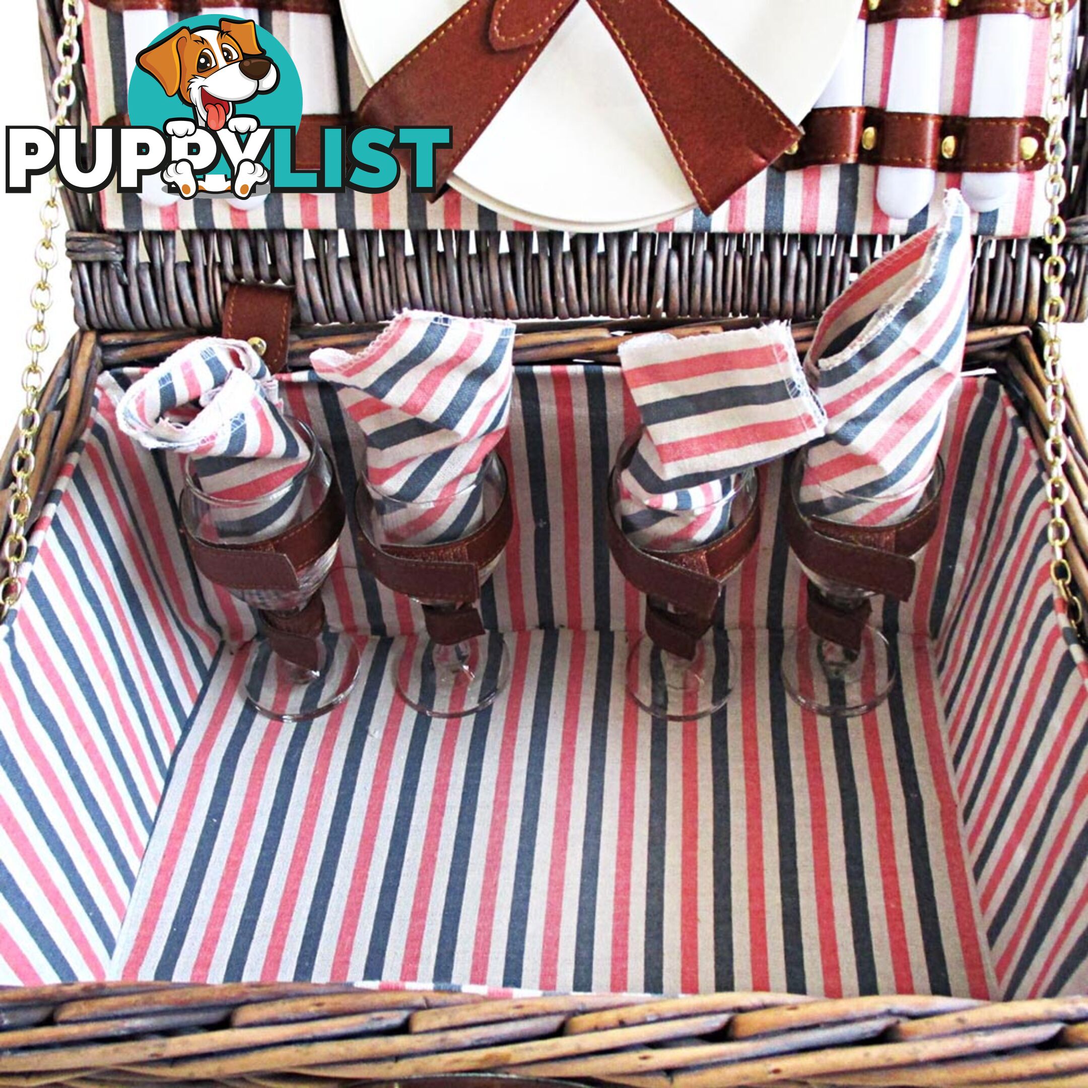 4 Person Picnic Basket Set With Blanket Brown