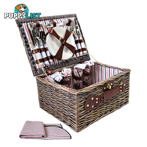 4 Person Picnic Basket Set With Blanket Brown