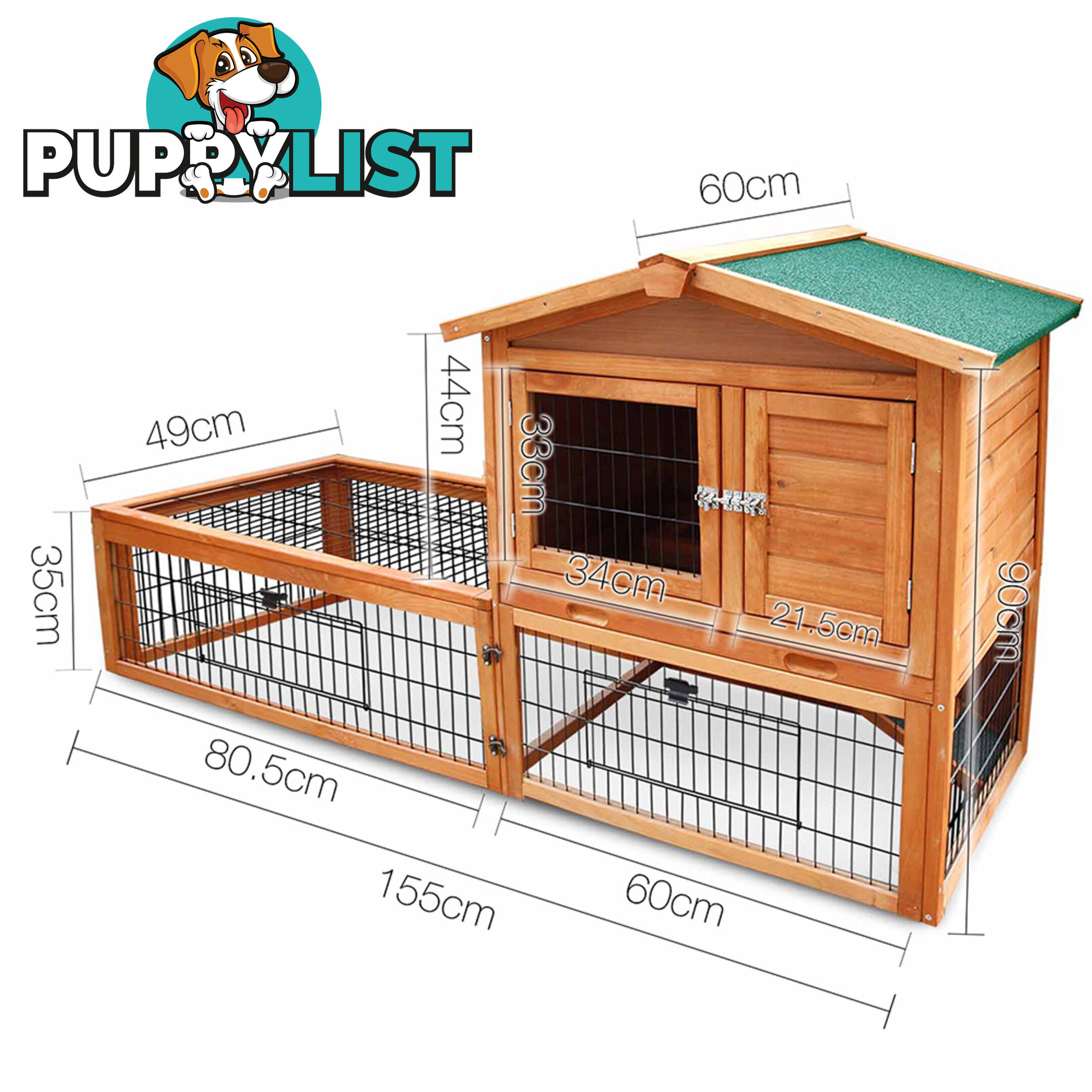 Pet House Chicken Coop Rabbit Double Storey Hutch Guinea Pig Ferret Cage Green