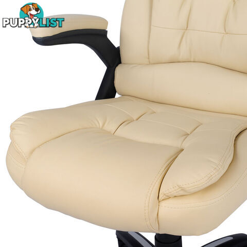 8 Point Massage Executive PU Leather Office Computer Chair Wireless Remote Beige