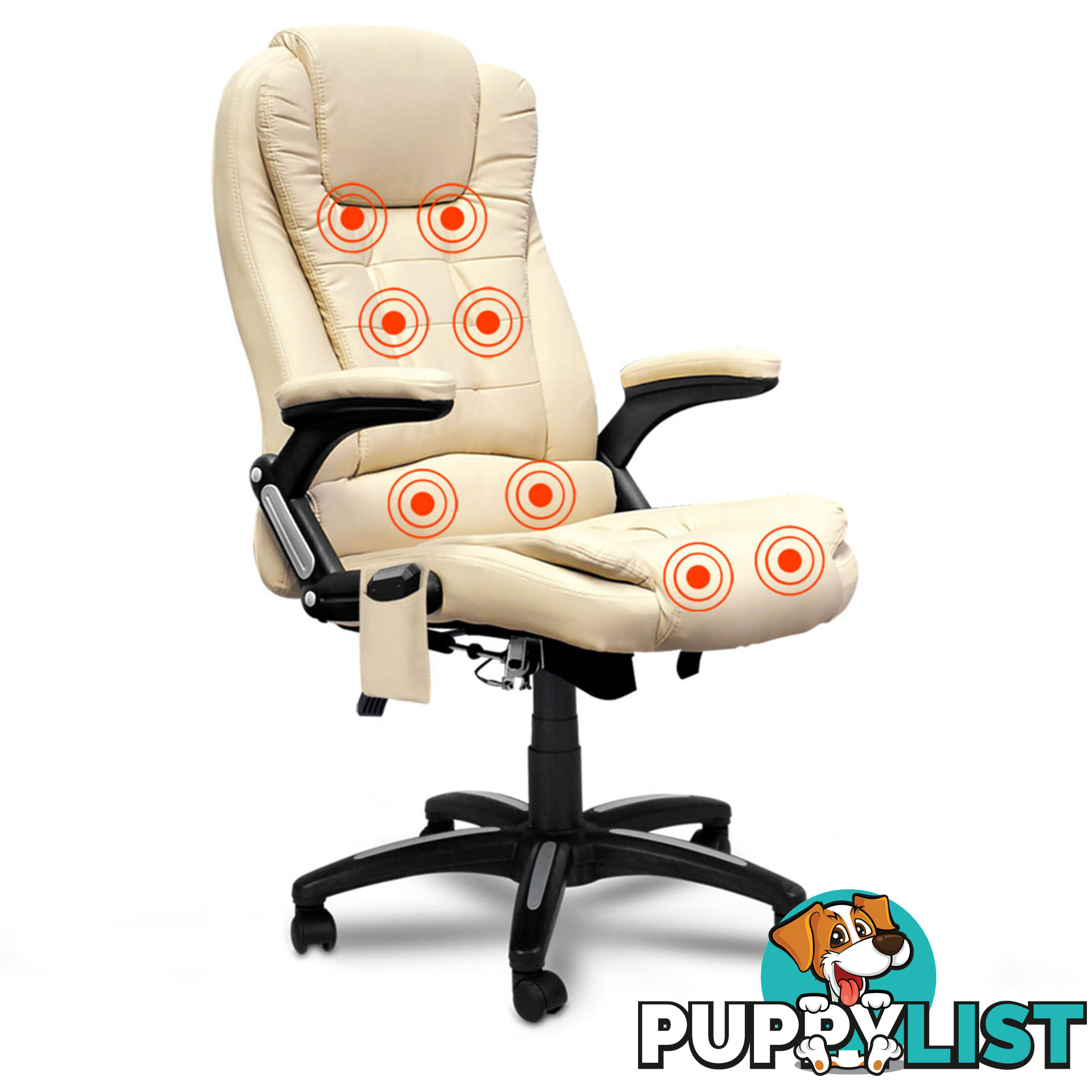 8 Point Massage Executive PU Leather Office Computer Chair Wireless Remote Beige