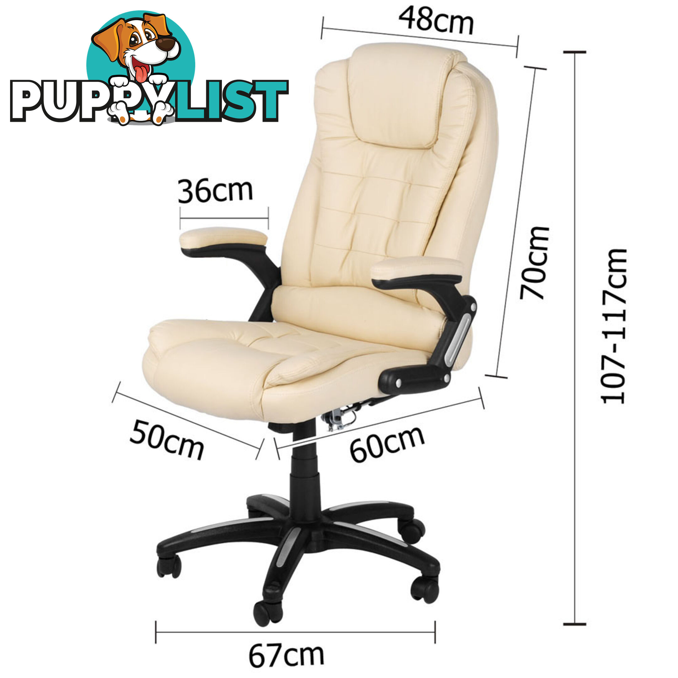 8 Point Massage Executive PU Leather Office Computer Chair Wireless Remote Beige