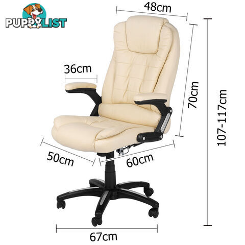 8 Point Massage Executive PU Leather Office Computer Chair Wireless Remote Beige