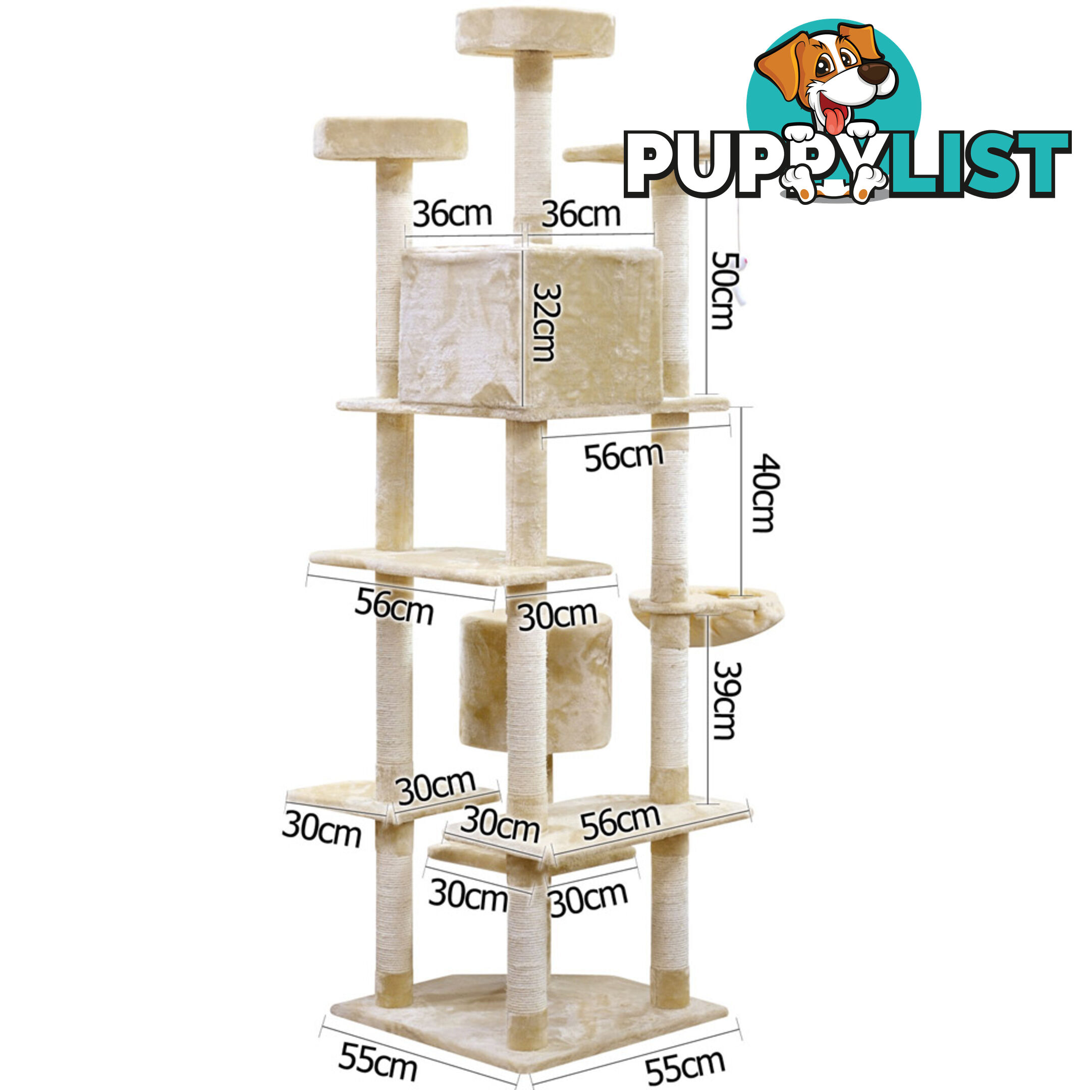 203cm Cat Scratching Poles Post Furniture Tree House Beige