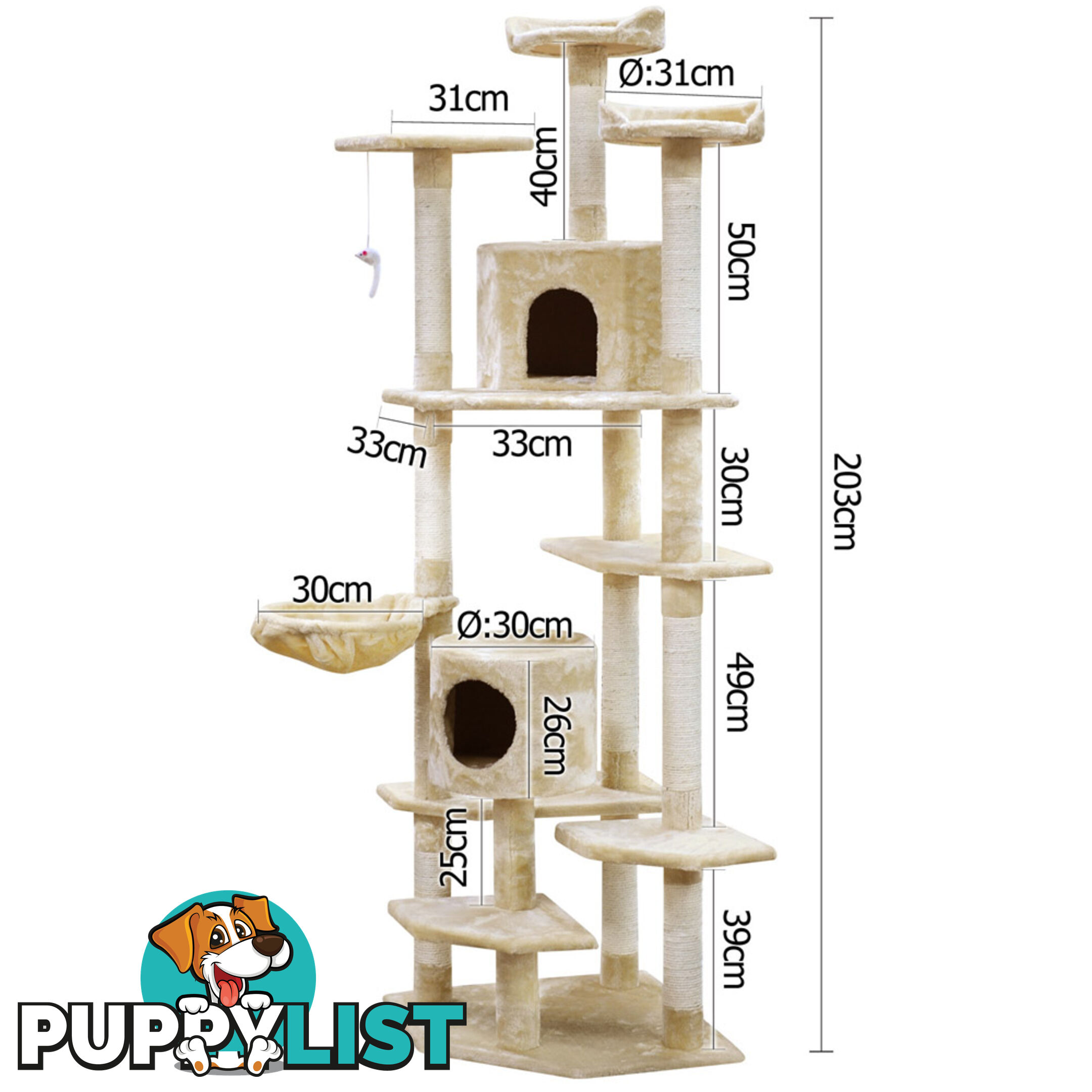 203cm Cat Scratching Poles Post Furniture Tree House Beige