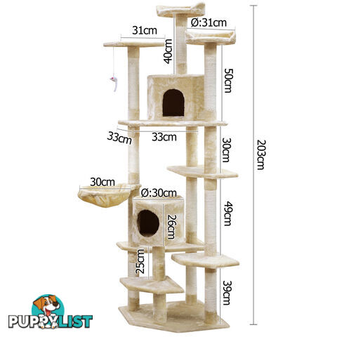 203cm Cat Scratching Poles Post Furniture Tree House Beige