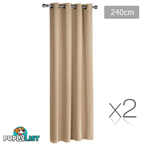 2 x Luxury Eyelet Blockout Curtain Room Darkening 250GSM 3 Layer 240x230cm Latte