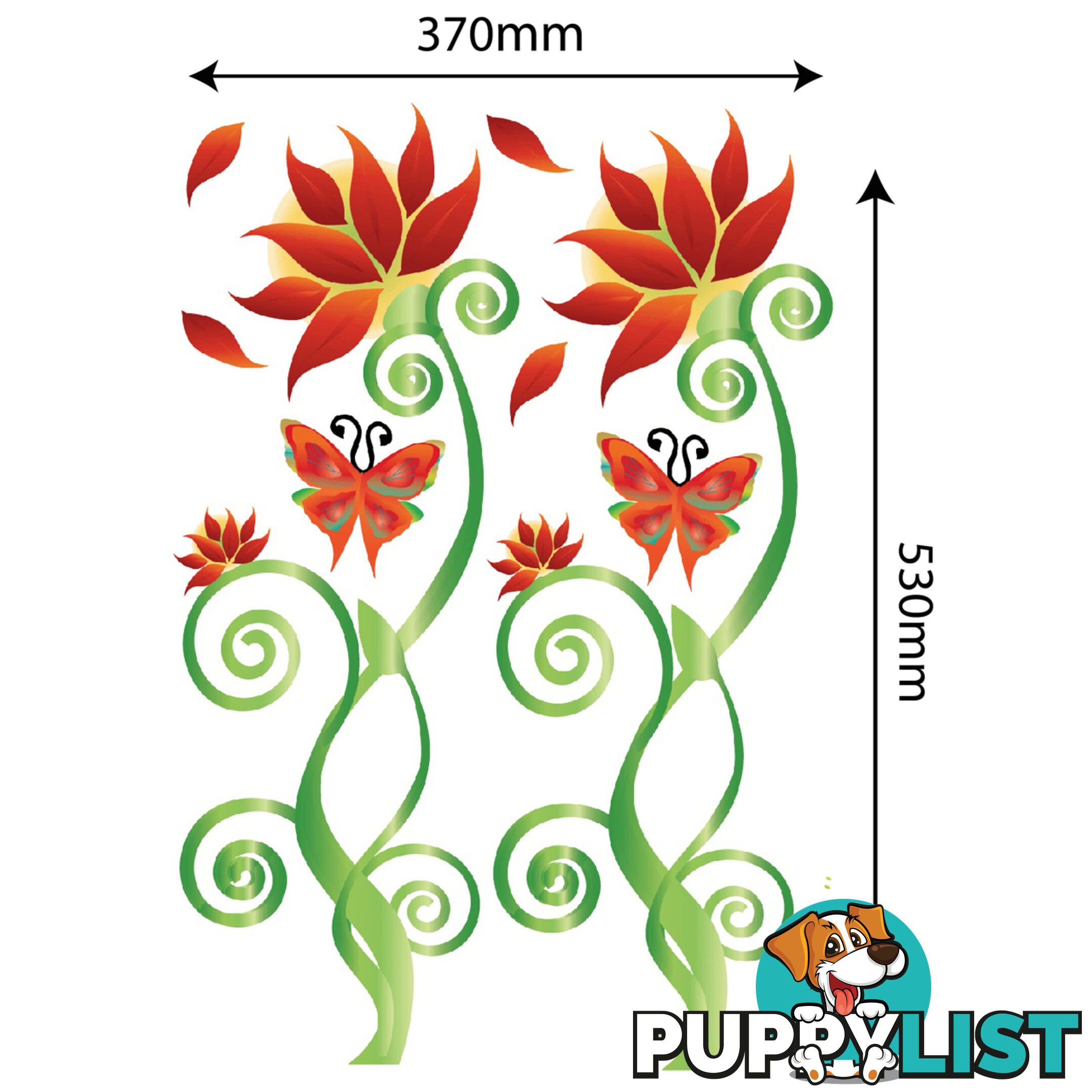 Large Size Adorable Red Flower Vine Wall Stickers - Totally Movable