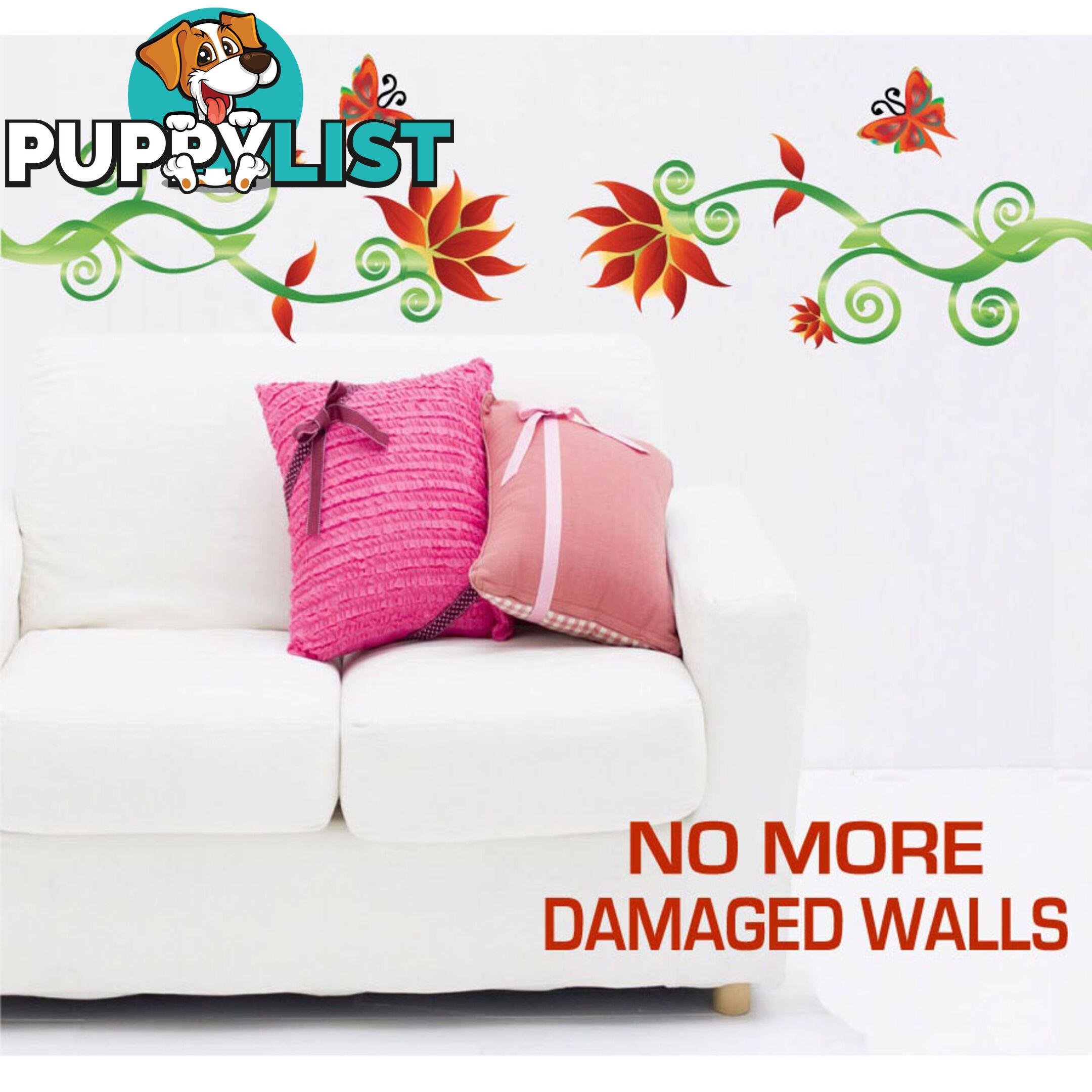 Large Size Adorable Red Flower Vine Wall Stickers - Totally Movable