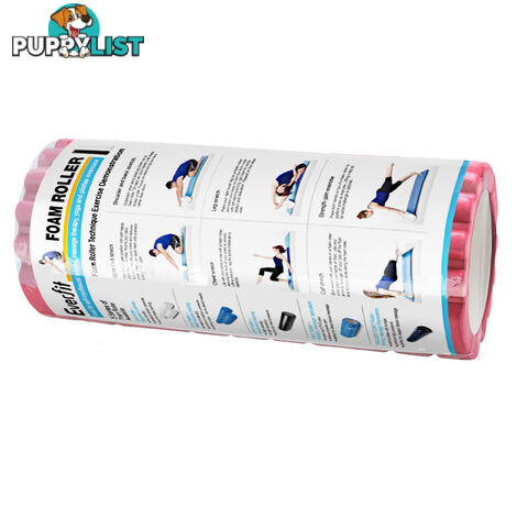 Yoga Gym Pilates EVA Grid Foam Roller Pink 33 x 14cm