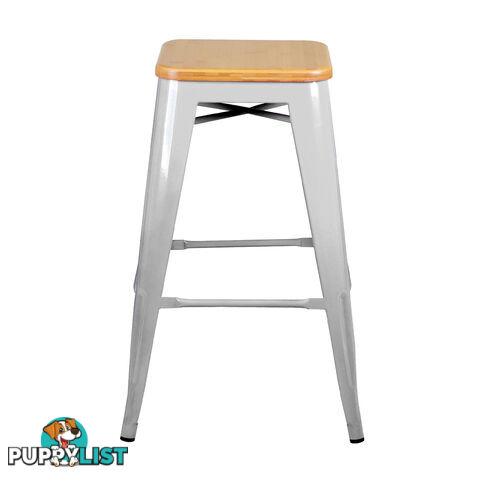 Set of 2 Replica Tolix Kitchen Bar Stool Bamboo Seat 66cm Metal