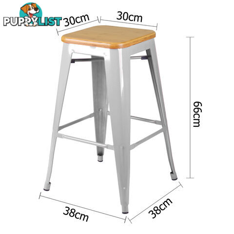 Set of 2 Replica Tolix Kitchen Bar Stool Bamboo Seat 66cm Metal